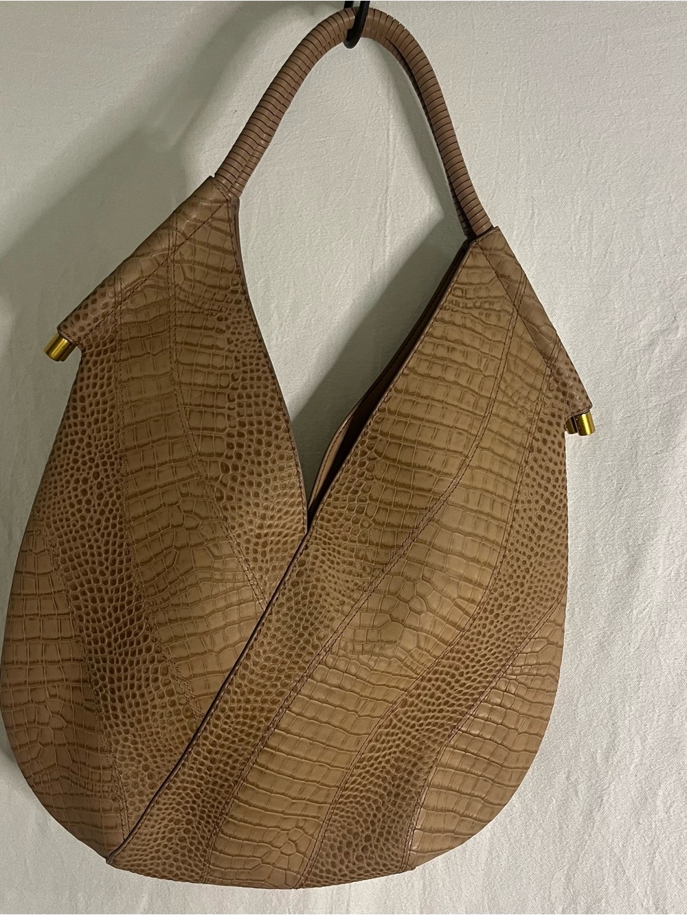 Donna Karan Baldwin Large Croco Wave Leather Shoulder Bag Tan Almond *NWOT* $468 - Picture 3 of 13